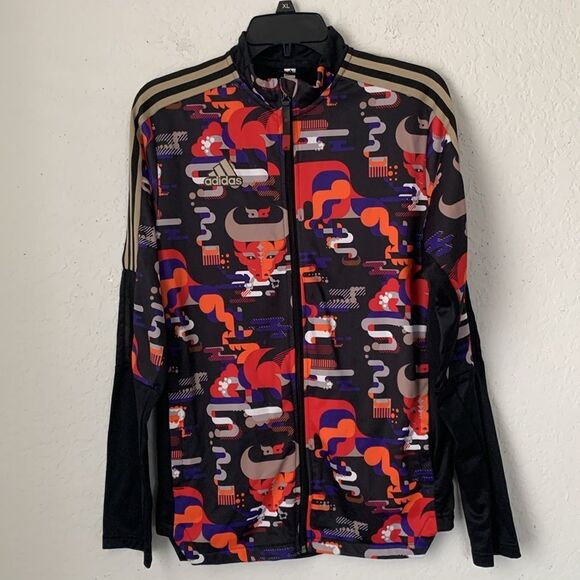 Adidas Men’s Black Red Graphic Zip Full Pockets Lightweight Jacket Size S - Picture 1 of 10